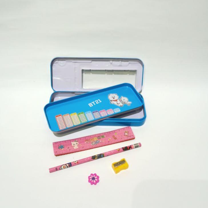 

g6uq SATU SET Tempat Pensil Kaleng Dua Tingkat Kotak Pensil Kaleng Susun Karakter Lucu ↕ ￣