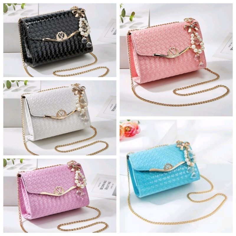 JX 323 Tas Pesta Jelly Gantungan Mutiara - Tas Wanita Import - Tas Pesta