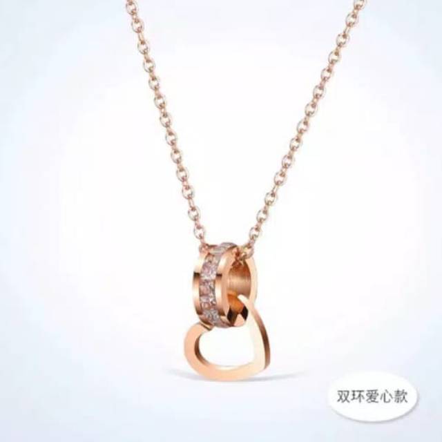 Kalung love titanium anti alergi dan anti karat selamanya rose gold