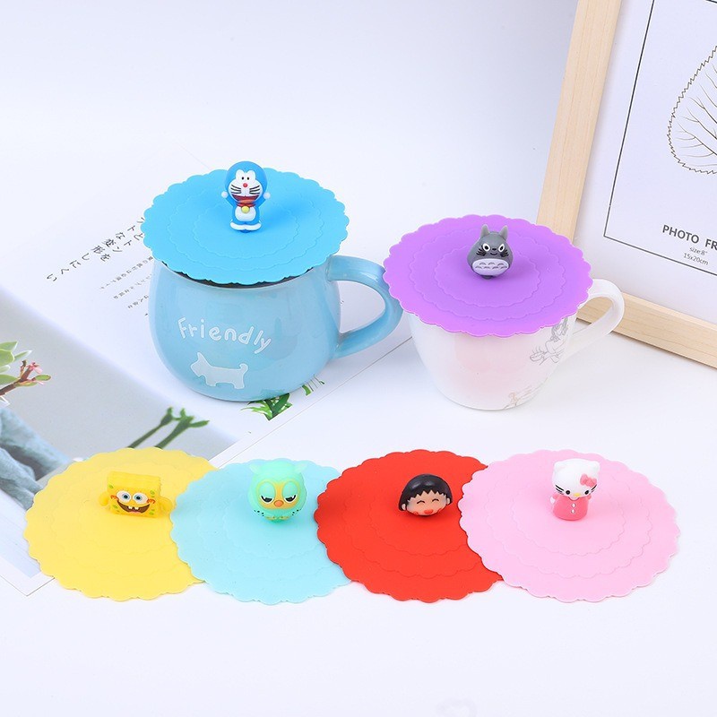 Tutup Gelas Silikon Karakter / Cover Penutup Cangkir Mug Karet Silicone Kedap Udara Anti Debu Lucu Unik Tutup Tahan Panas Dingin