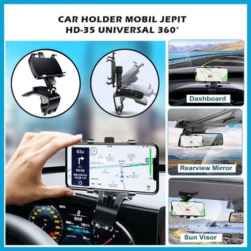 Car Holder Mobil Jepit HD-35 3IN1 / Holder Spion Dashboard Mobil 360 Derajat Car Phone Holder - Dudukan Hp GPS Dashboard Mobil