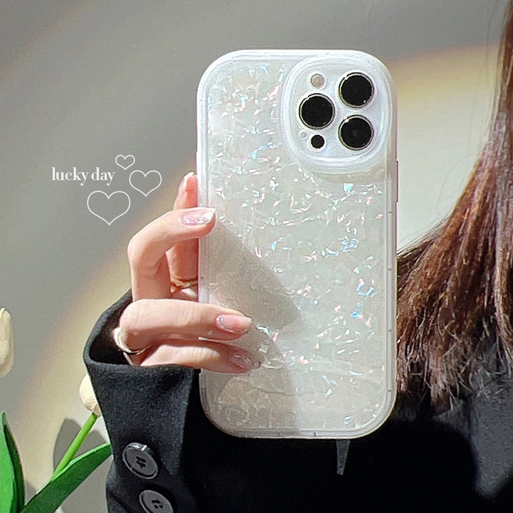 Fashion Crystal Clear White Shell Pattern Phone Case Cpmpatible for iPhone 11 13 12 Pro Max 6 6s 7 8 Plus XR XS MAX SE 2020 Soft TPU Lens Camera Protetion Back Cove