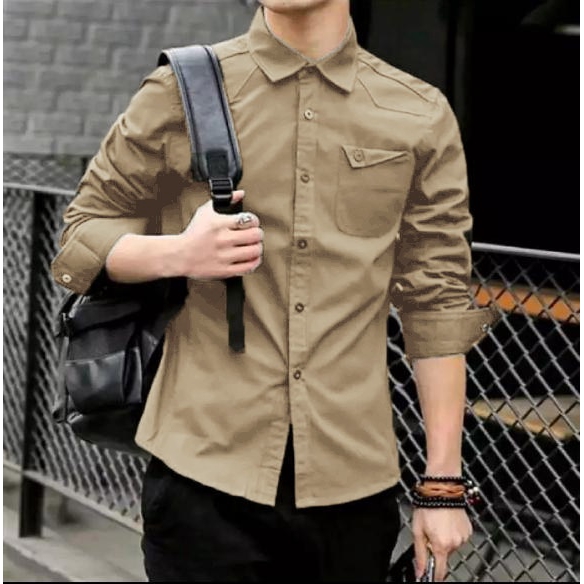 Kemeja Pria MELVIN / Bahan Katun / Lengan Panjang / Kemeja Polos [ Size M L XL ]