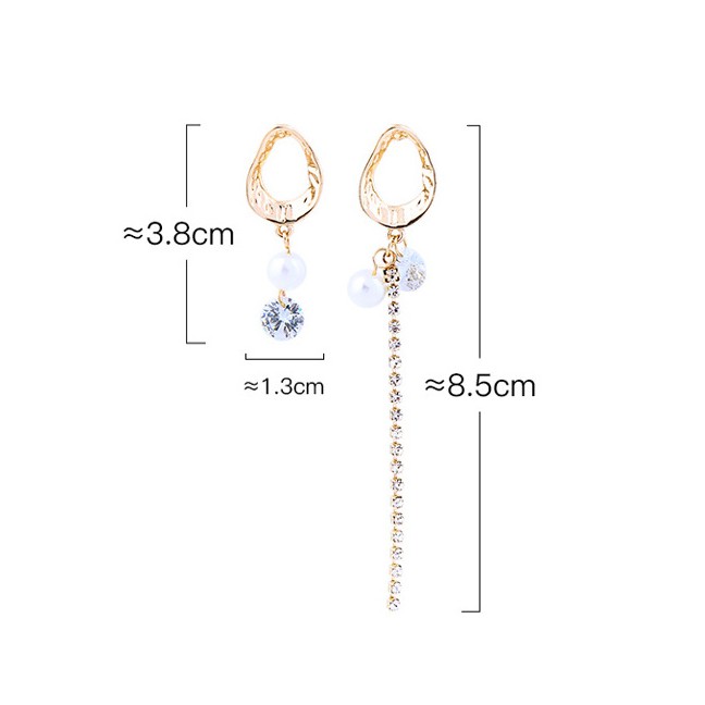 LRC Anting Tusuk Fashion Gold Openwork Geometric S925 Sterling Silver Asymmetric Tassel Earrings