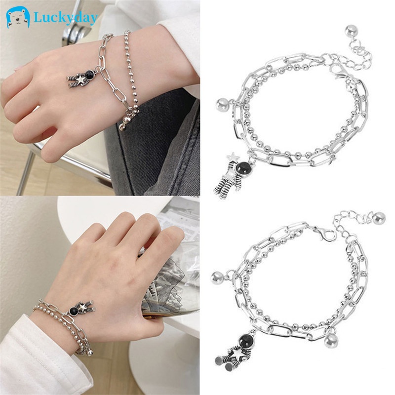 YEEZII Set Gelang Magnetik Liontin Ganda Warna Silver Untuk Wanita