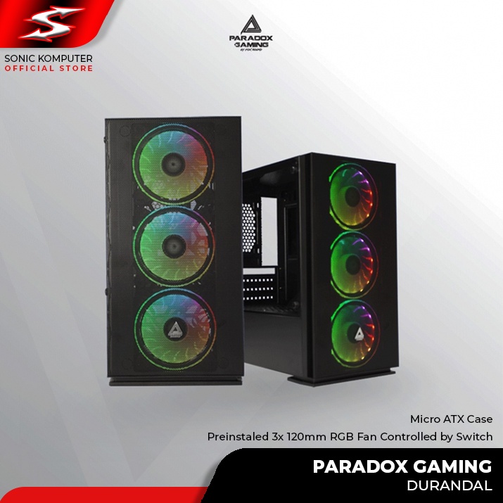 Casing Komputer Paradox Gaming DURANDAL M-ATX PC Case Tempered Glass