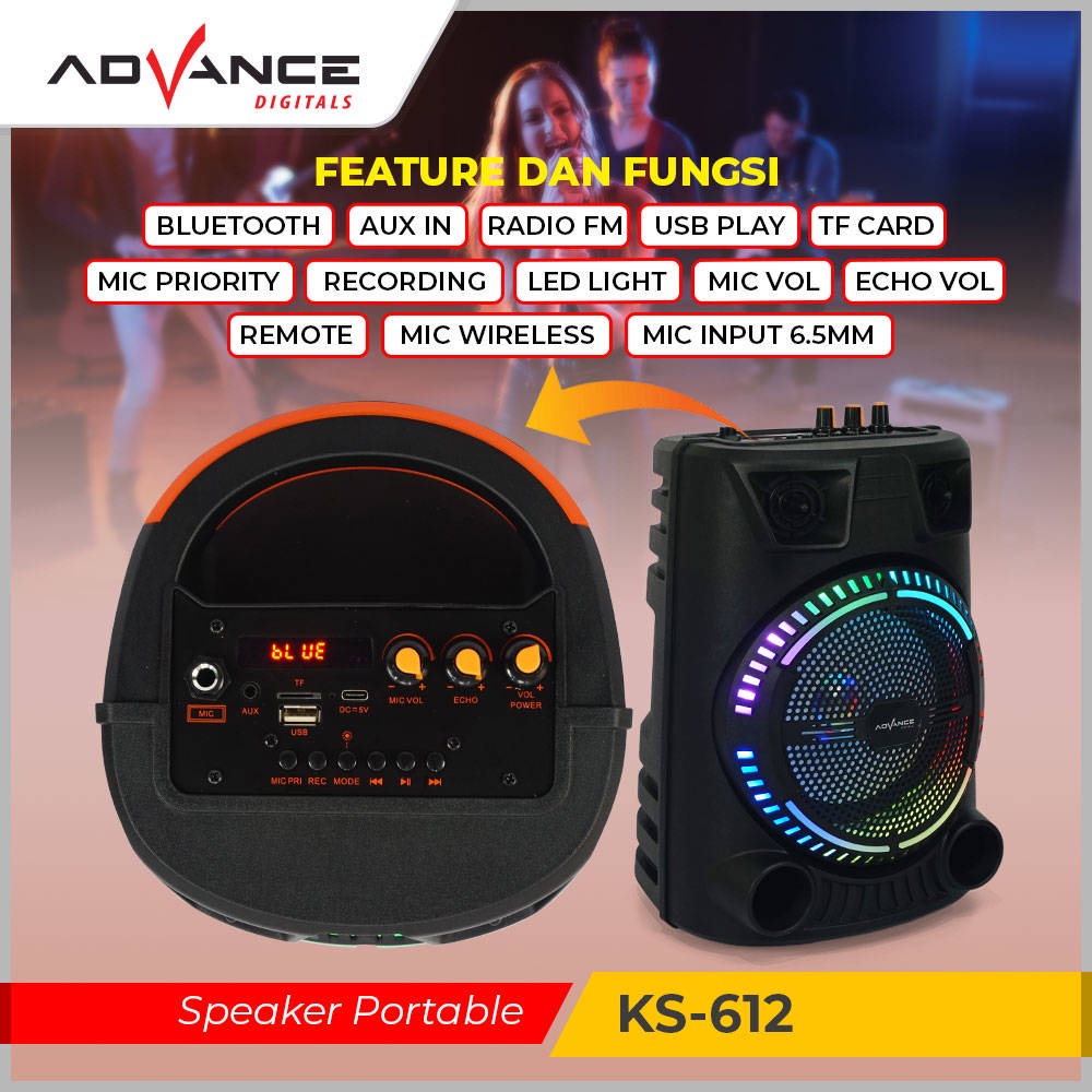 Speaker Bluetooth Advance KS-612 [ Free Mic Wireless ] | Speaker Aktif super bass Advance KS 612 | Speaker Bluetooth Super Bass Suara Mantap Bonus MIC WERELES | FMS