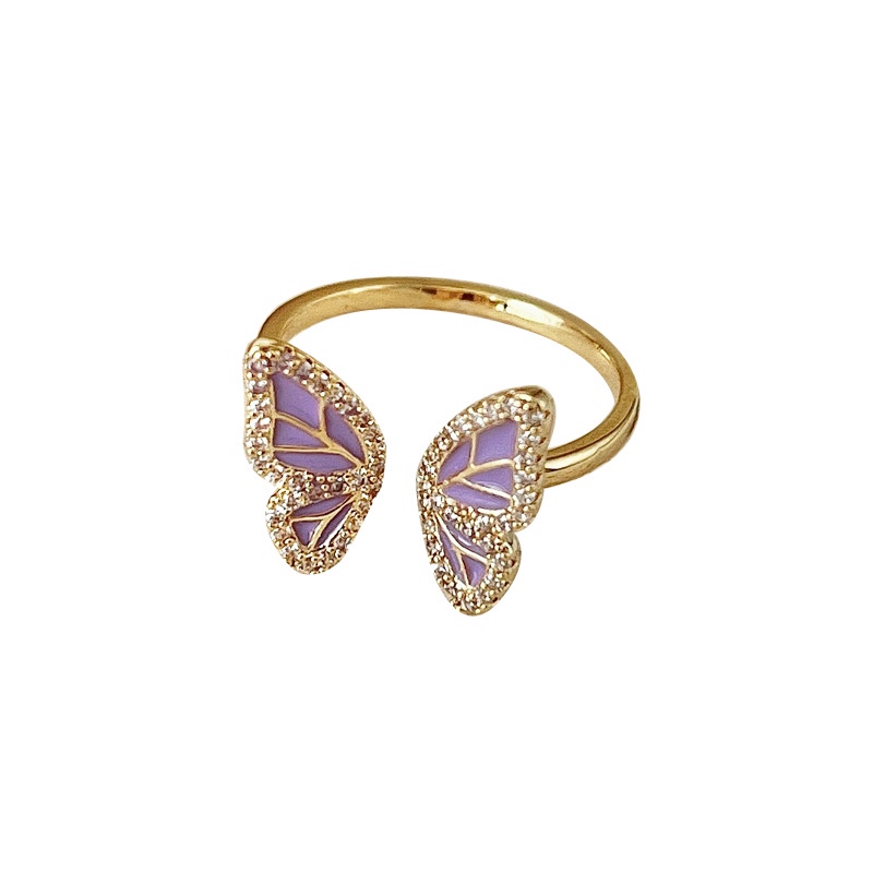 Butterfly Cincin Model Terbuka Adjustable Desain Kupu-Kupu Aksen Mutiara Untuk Wanita