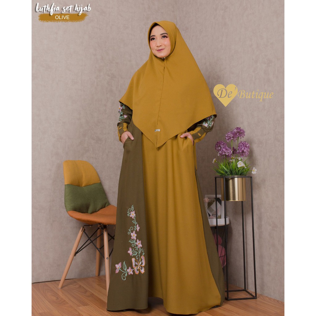 Gamis set LUTHFIA DE BOUTIQUE itycrepe bordir jilbab syari ibu muslimah pengajian terbaru modern