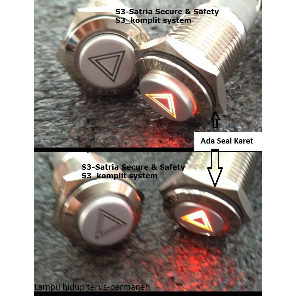 Merah Tombol Push Button Switch Metal segitiga Lamp hazard Lampu