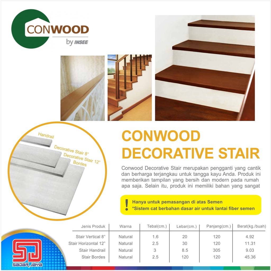 Conwood Decorative Stair Horizontal 12&quot; Deck Lantai Tangga 30cm Floor 25mm