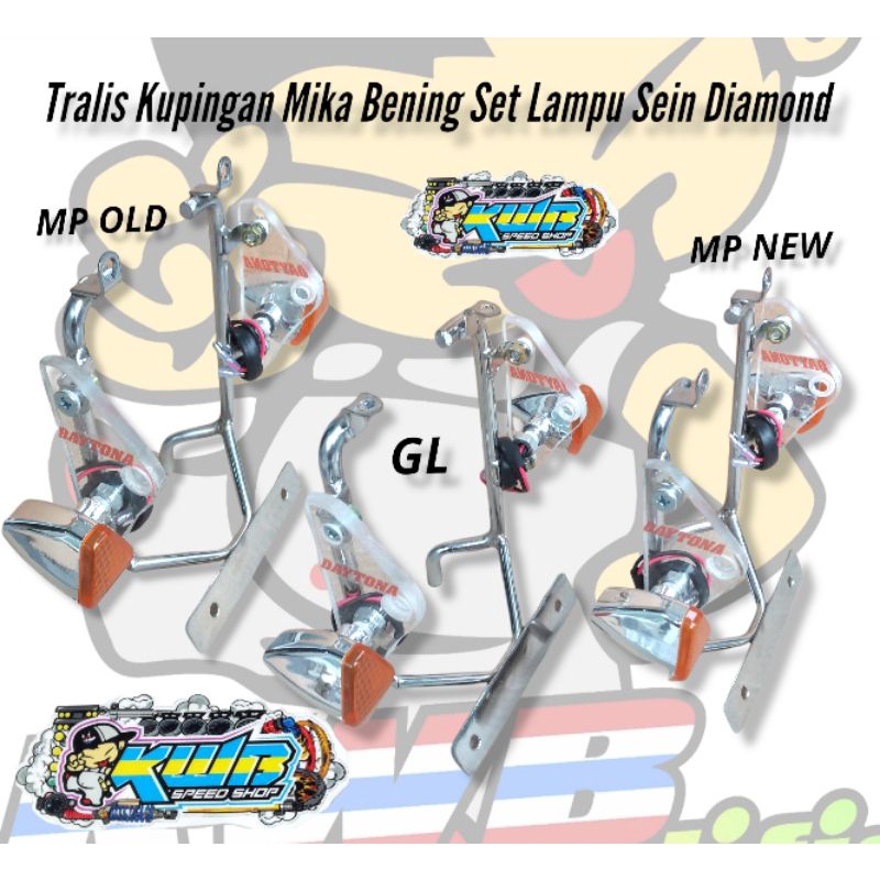 Tralis kupingan mika bening daytona GL MP lama MP new Tiger set lampu sein diamond pangkon lampu breket kupingan mika bening day daytona gl pro max neotech megapro lama new tiger pnp set lampu sein diamond