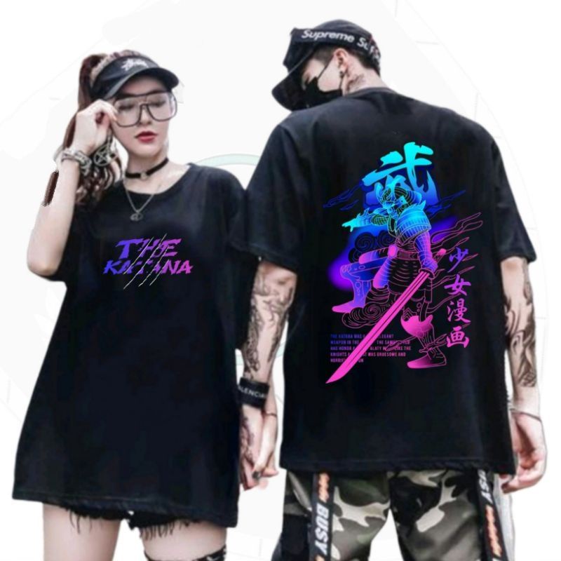 Baju Kaos Tshirt Pria Katana   Hitam Distro Lengan Pendek Motif Sablon Bergambar Keren