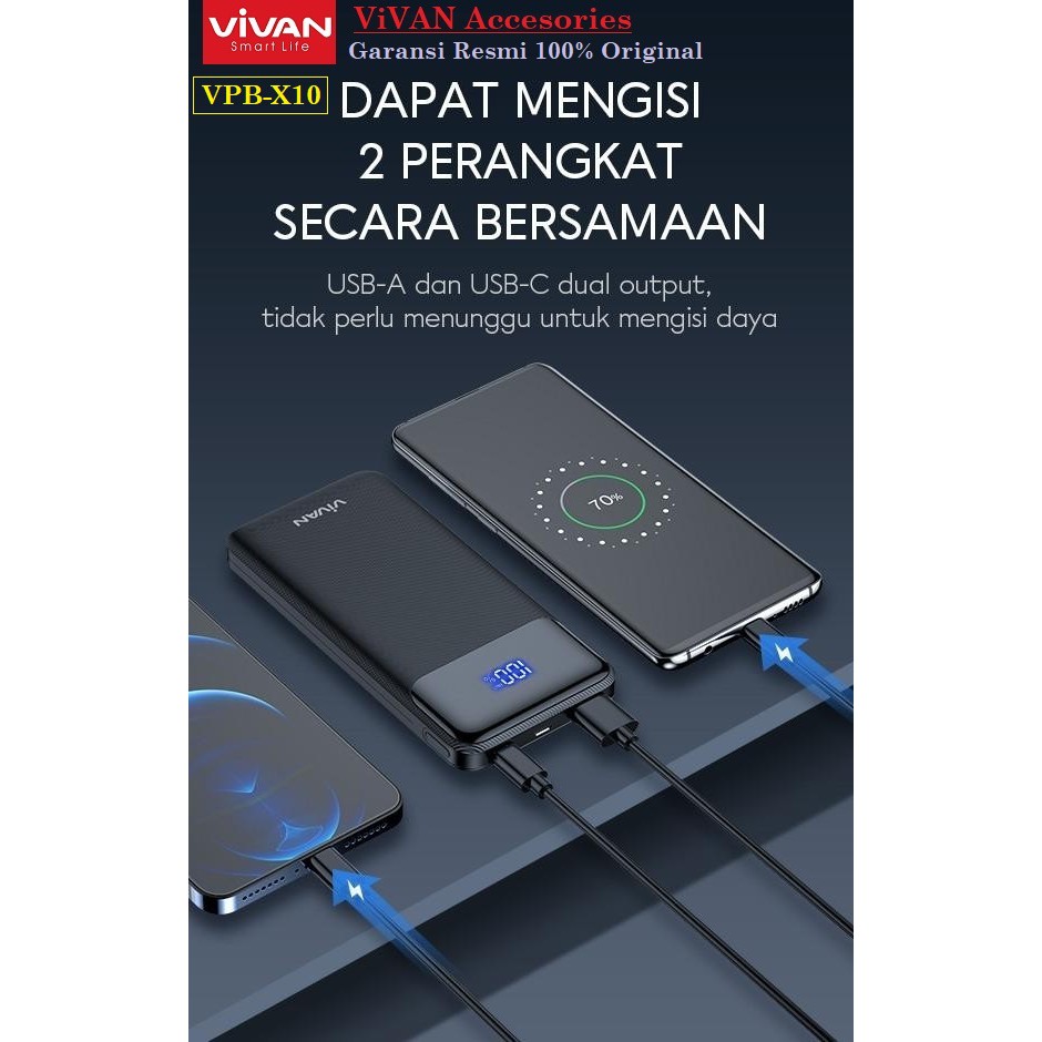 Powerbank Vivan VPB-X10 10000mAh 20W PD Quick Charge LED Power Bank