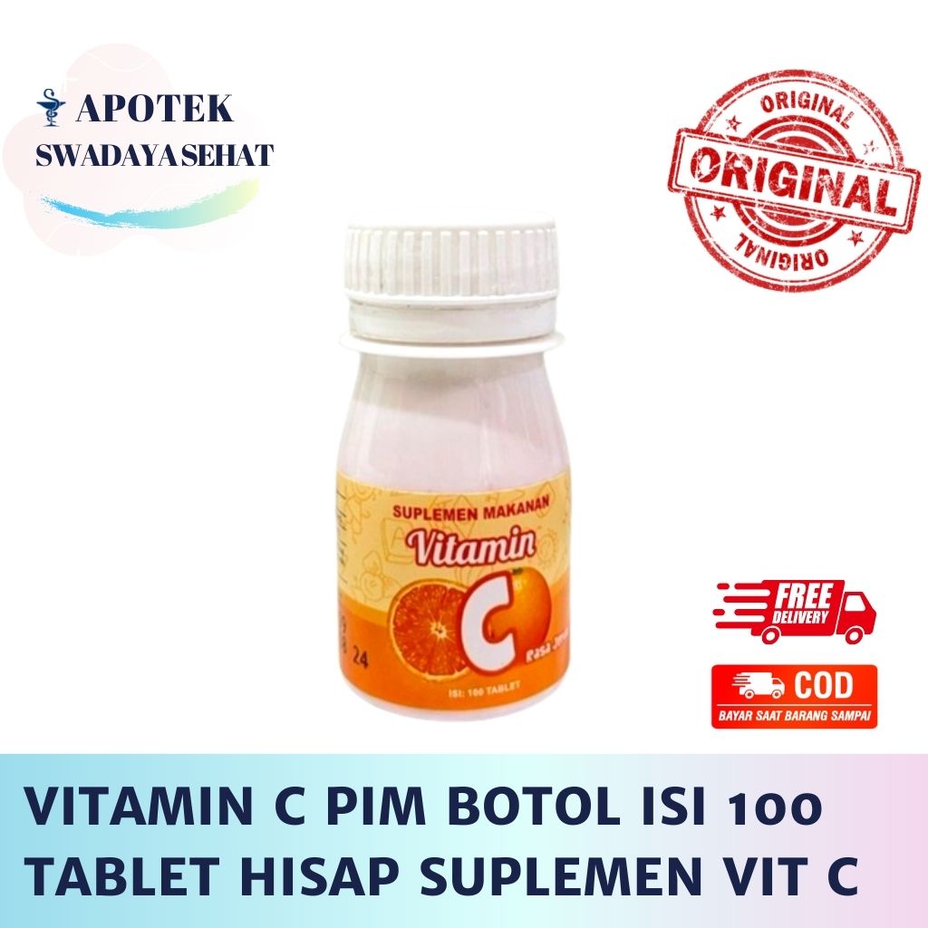 VITAMIN C PIM Botol Isi 100 Tablet Rasa Jeruk - Suplemen Makanan Tablet Hisap