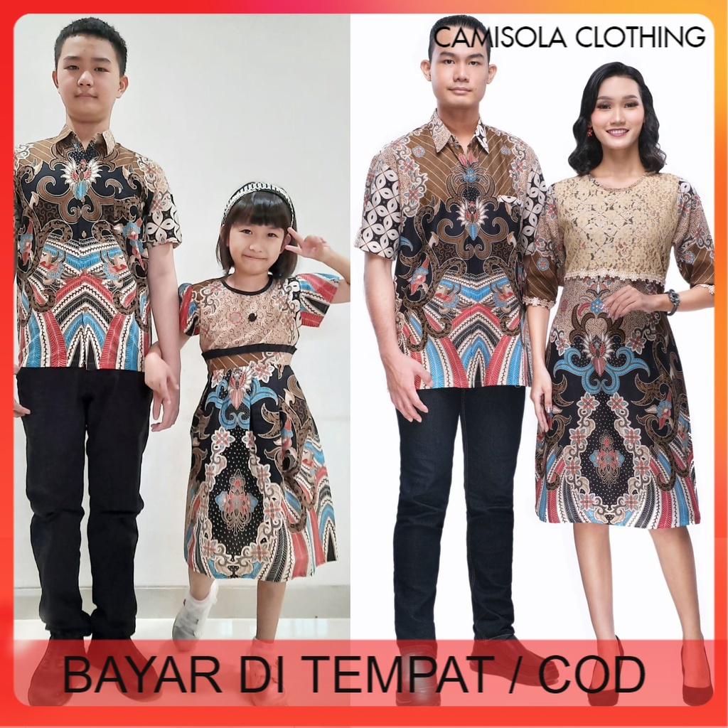 BATIK COUPLE KELUARGA SARIMBIT PASANGAN MUDA AYAH IBU ANAK  PREMIUM FAMILY JUMBO MODERN MURAH KEKINIAN TERBARU TUNIK DRESS GIOVANNI CREAM CAMISOLA CLOTHING