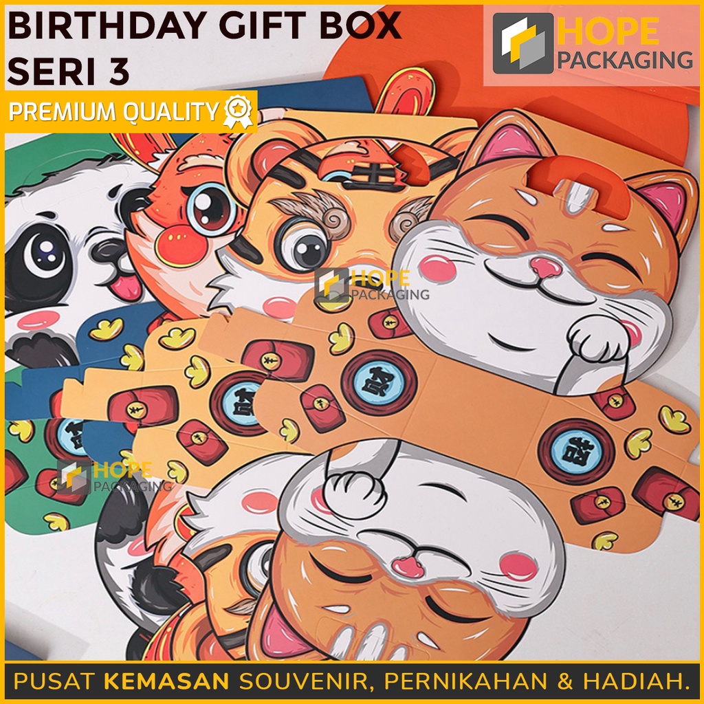 [ 5 PCS ] Bentuk 3d Karakter Animal seri 3 Kotak Kemasan Souvenir / Kotak hadiah  Untuk Souvenir Ulang Tahun / Happy birthday / ultah