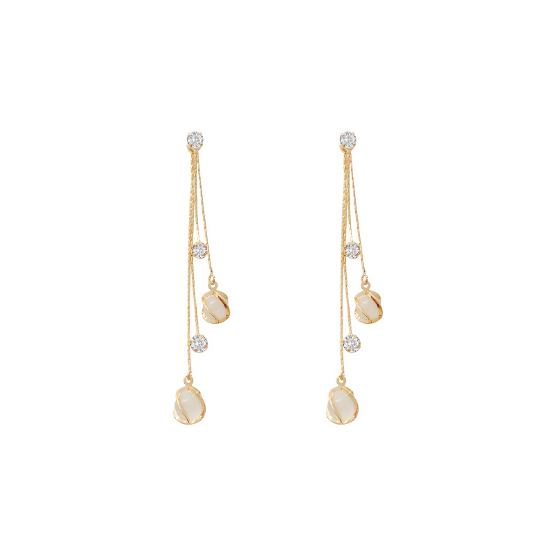 Shuling S925 Silver Needle Korean version Tassel Earrings Fashion Opal Long Earrings Super Cute Zircon Earrings