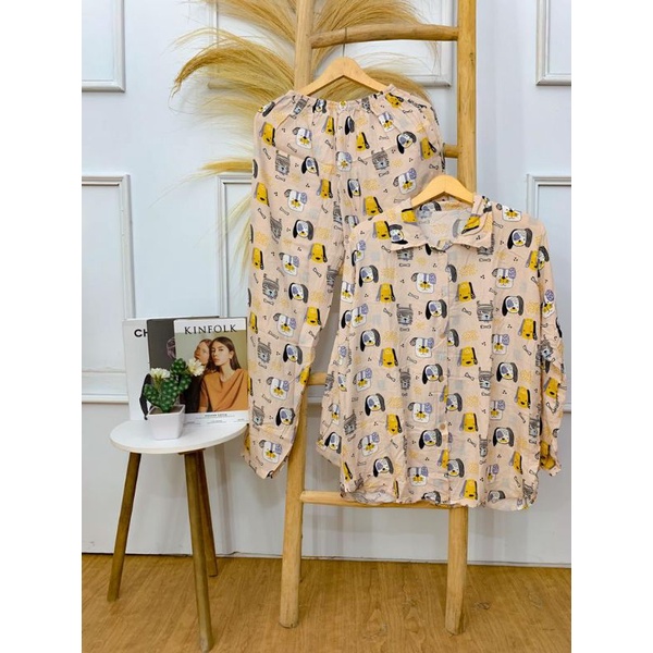 Setelan Wanita Dewasa Bahan Rayon/ One Set Kemeja Lengan Panjang/ Setelan Wanita Motif tye dye/bunga