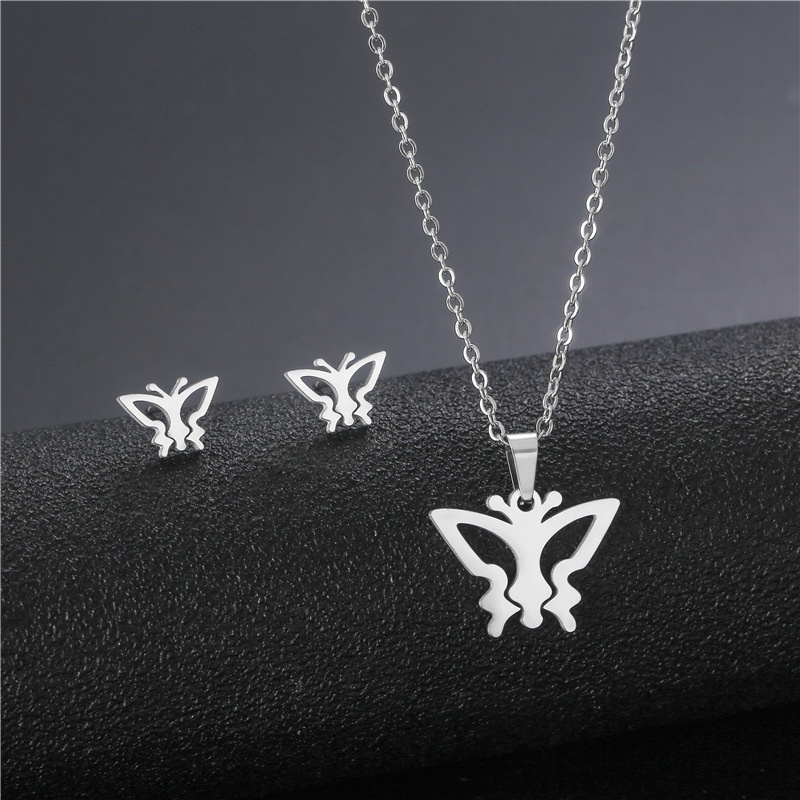 Singapura l butterfly liontin kalung dan anting-anting dalam wanita stainless steel niche design onl