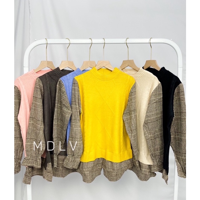 MDLV ~ 0459 MADELINE KNIT TOP // ATASAN LENGAN PANJANG RAJUT COMBI IMPORT CEWEK // FASHION IMPORT