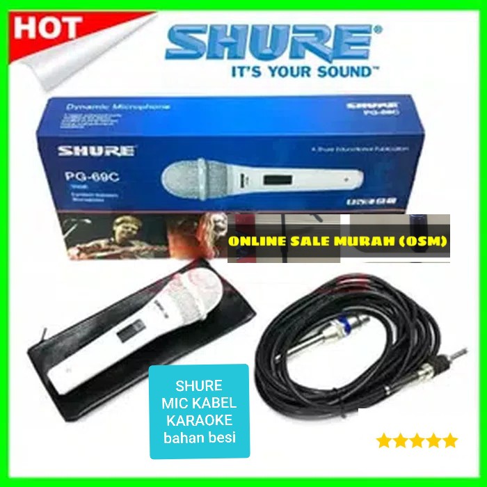 SHURE white legendary Mic putih song musik kabel Microphone cable karaoke vocal artis audio sound mik pengeras suara emas pro profesional vokal mikrophone dynamic legendaris TERBUAT DARI BESI Langsung nyala tanpa baterai Microphone Shure PG kabel 100% sam