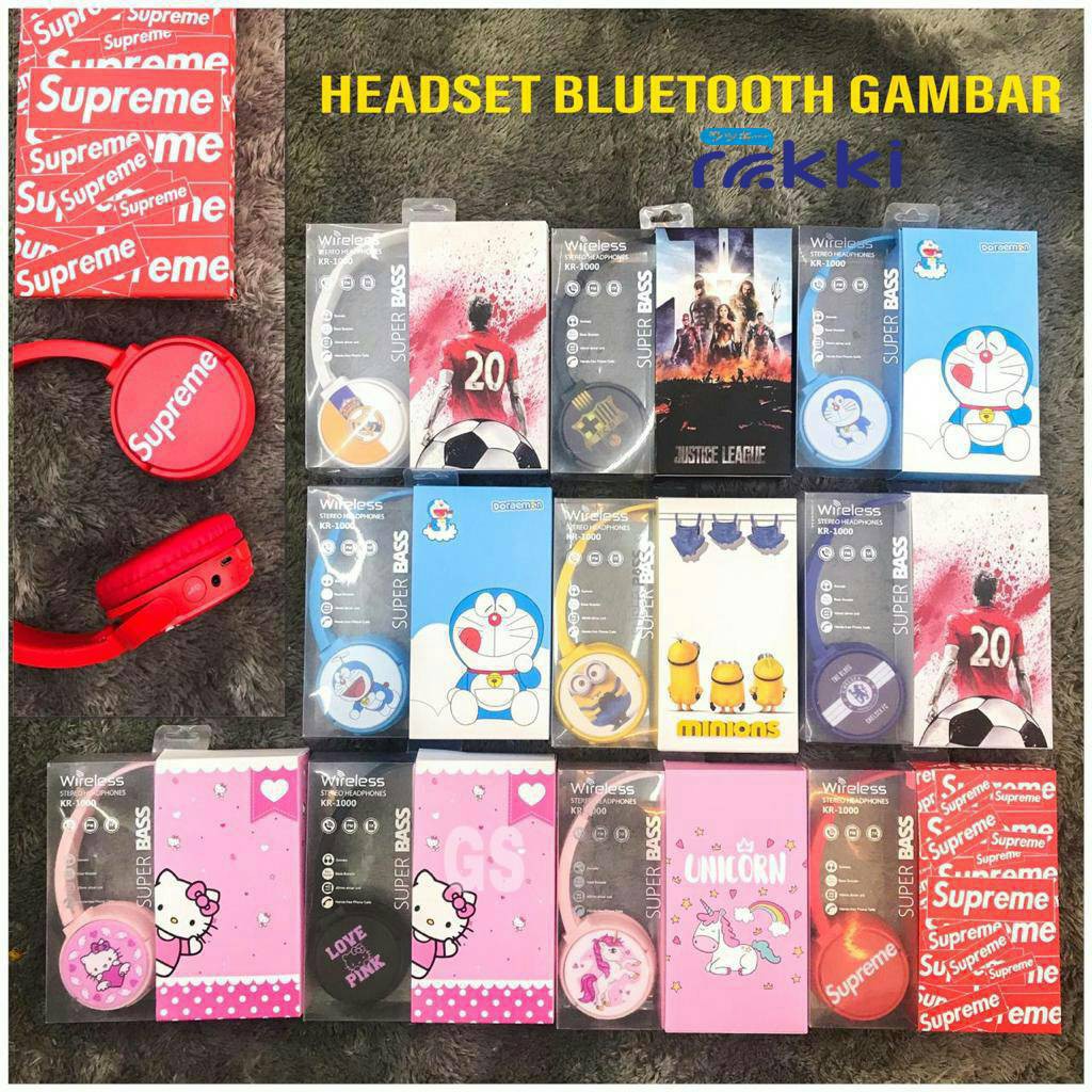 Headset Bluetooth Headphone Gambar Kartun Cewe Cowok Bola untuk laki laki