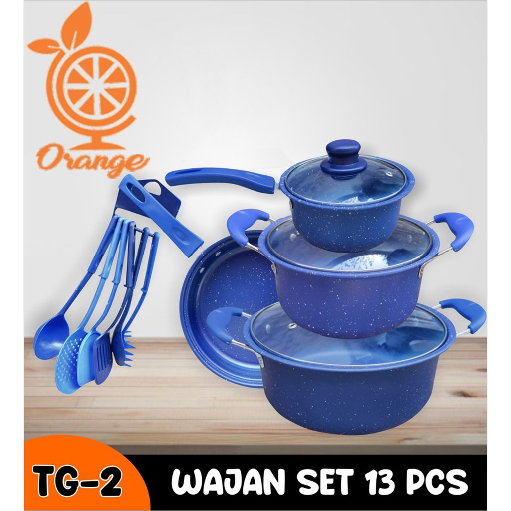 Panci Wajan Set Teflon Marble 13 Pcs Cookware Set Tutup Kaca wajan anti lengket wajan serbaguna