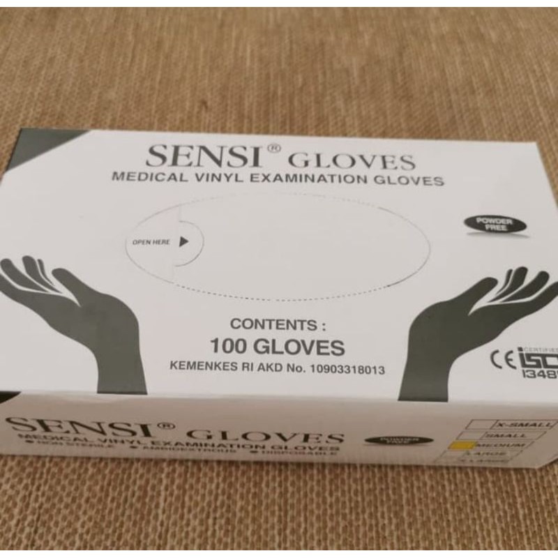 Sarung Tangan Gloves Vinyl Sensi 1boks isi 100 pcs powder free