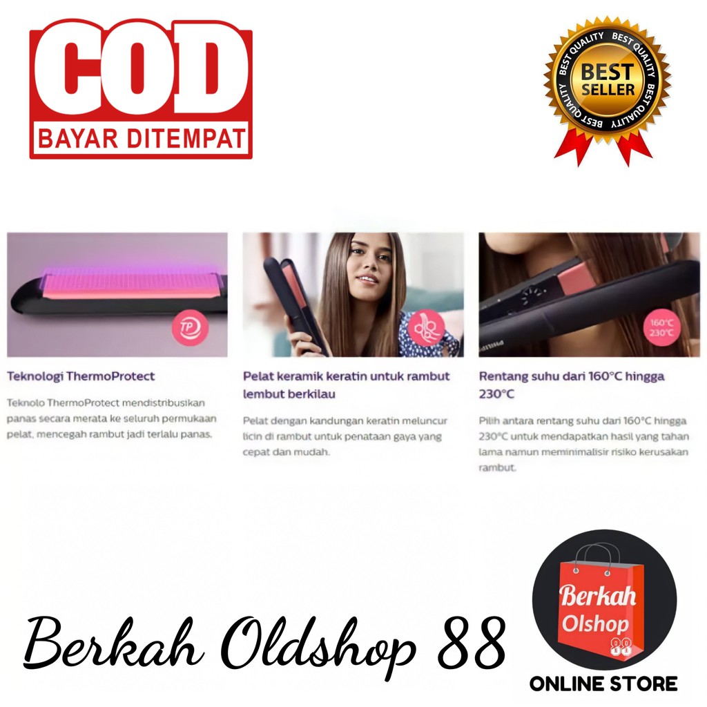 BERKAH OLDSHOP 88 - ORIGINAL PHILIPS BHS376/00 Keratin Ceramic Hair Straightener BHS376