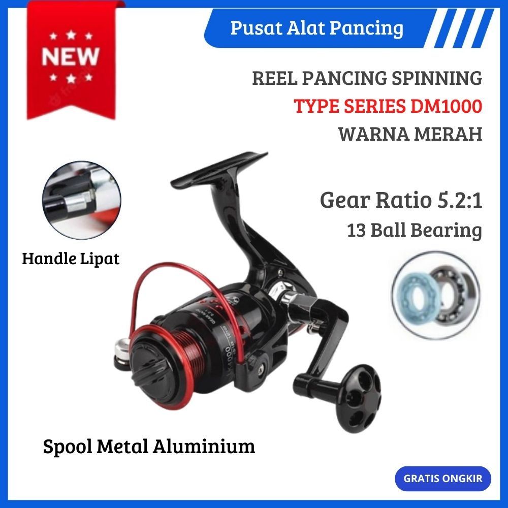 Real Pancing Gulungan Pancing DM-1000 Putar Fishing Reel Spool Metal Aluminium Logam Gulungan Putar Pancingan Aksesoris Memancing Ikan Mas Air Asin