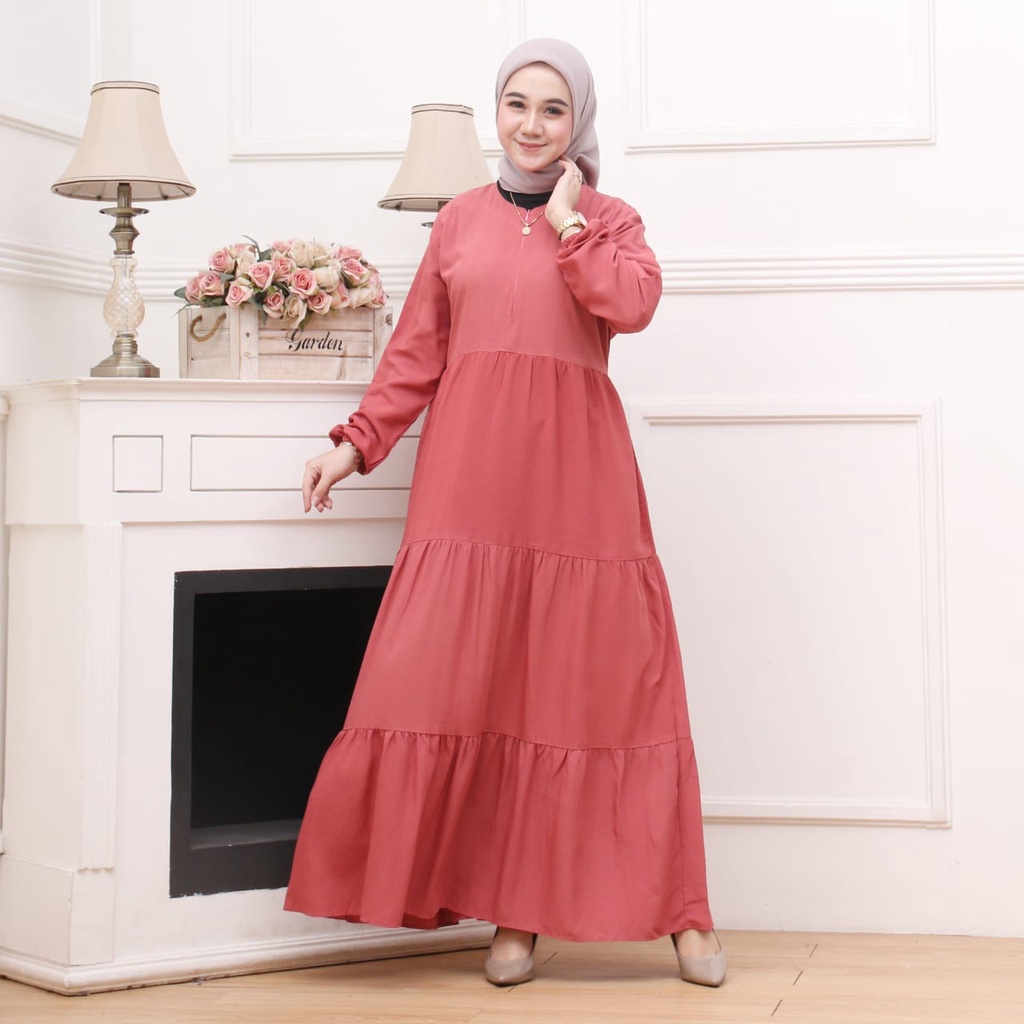 GAMIS SUSUN RAYON POLOS TALI PINGGANG MODEL HANUM DRESS | FASHION BAJU MUSLIM PANJANG WANITA LONGDRESS | GAMIS BUSUI BUMIL FRIENDLY