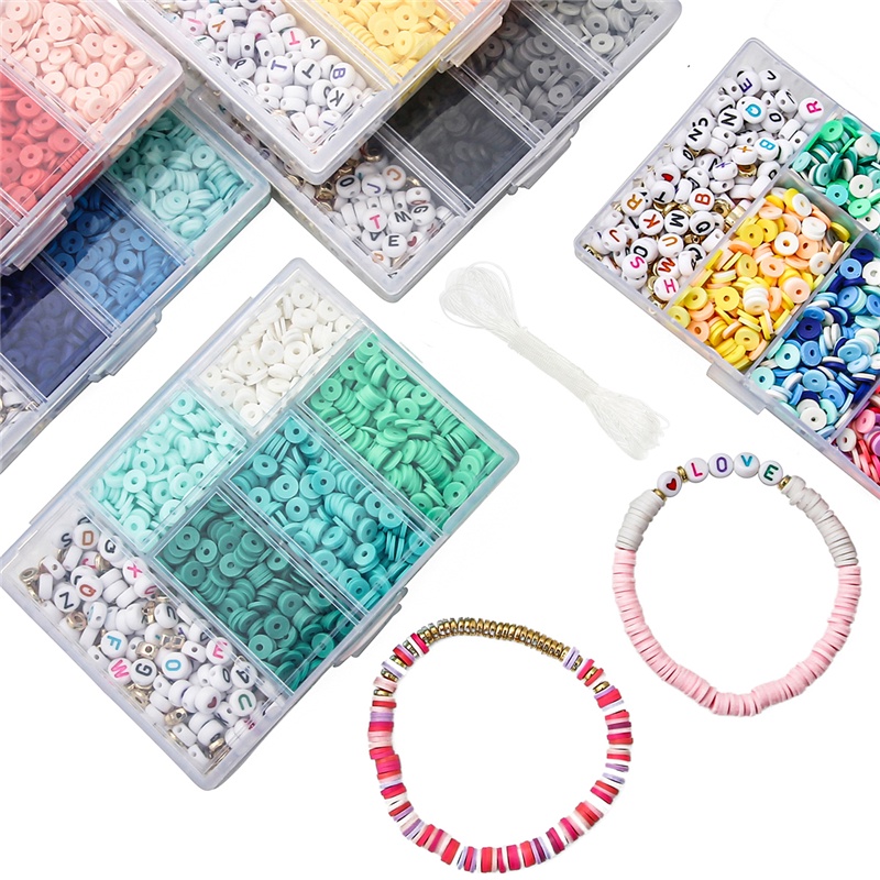 1160Pcs/Set Mix Color 6mm Clay Slice Beads Plastic Acrylic Letter Beads With Elascti Cord For Bracelets Mking Kids Jewelry DIY