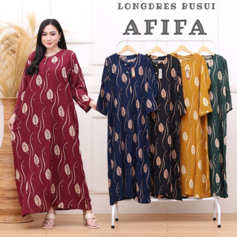 LONGDRESS CABUTAN CINCIN LENGAN PANJANG DASTER PANJANG KANCING DEPAN BUSUI DASTER ADEM MURAH GRIYA BATIK-LD AFIFA