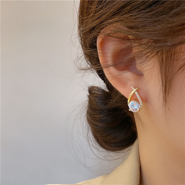 Crossover X-shaped zircon earrings Aksesoris Telinga fashion Korea Wanita