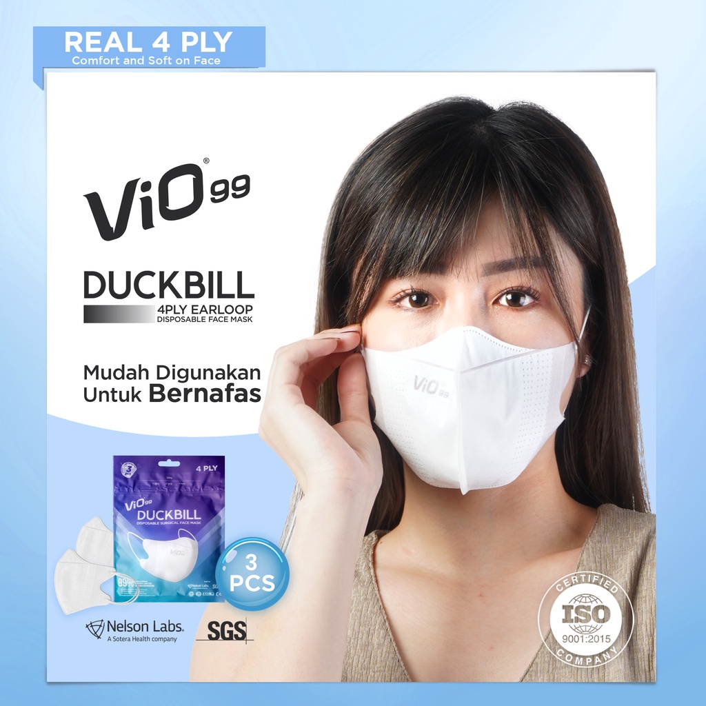 Vio 99 - Duckbill '3S Mask 4Ply Earloop White colours masker medis isi 3pcs filtrasi 99%