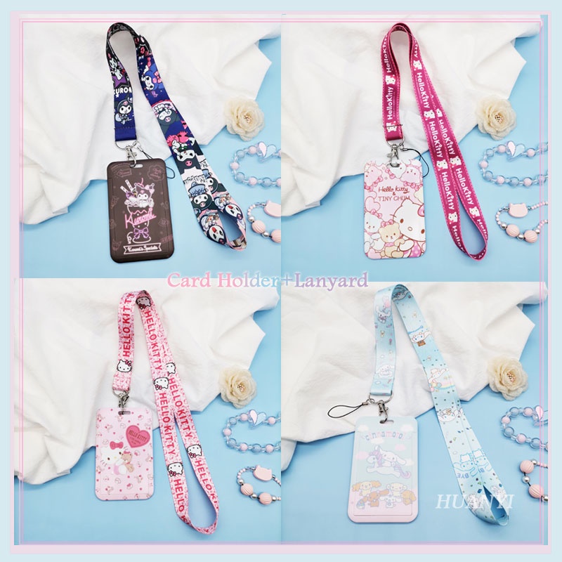 Gantungan Kunci Lanyard Holder Kartu ID Motif Kartun Hello Kitty Cinnamoroll Bahan Plastik 4 Gaya