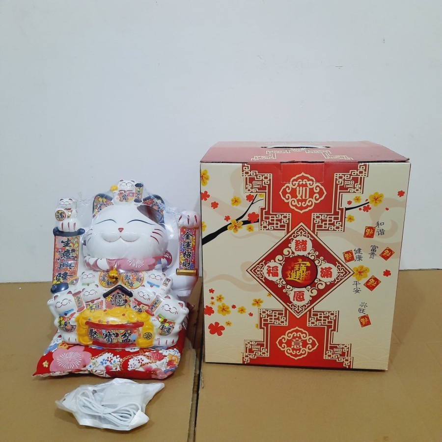 Maneki Neko Kucing Tangan Goyang Pajangan Kucing Hoki Besar Jumbo