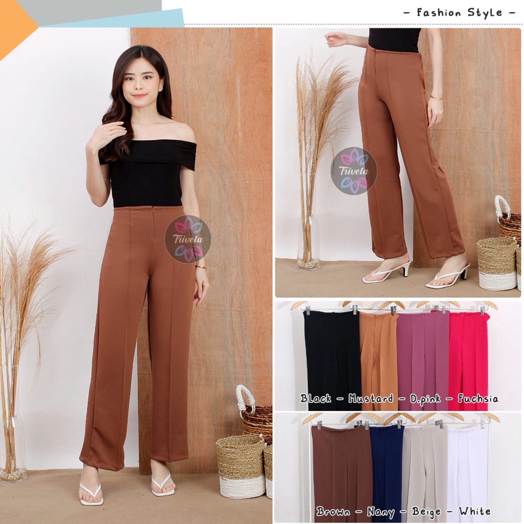 SK925 / P927 - Highwaist Zipper Cullote Pants Premium - Celana Kulot Scuba Sleting Office - Celana Kantor Scuba