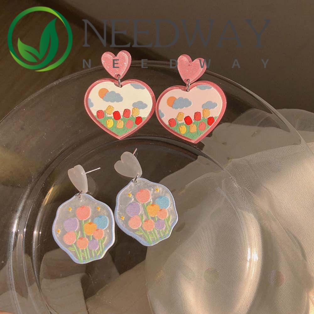 Anting Stud Bentuk Bunga Tulip Hati