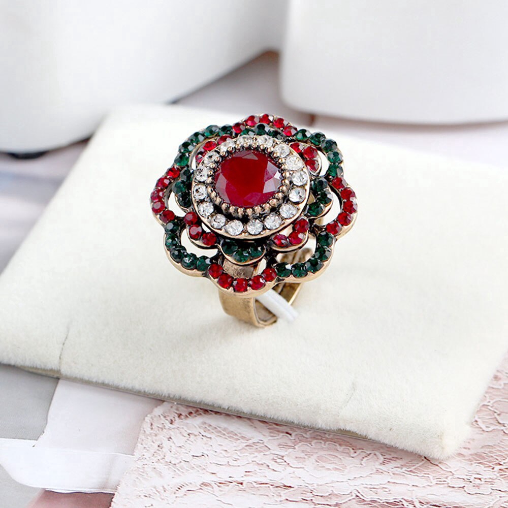 Cincin Wanita Adjustable Bentuk Bunga Warna-Warni Gaya Vintage Untuk Pernikahan