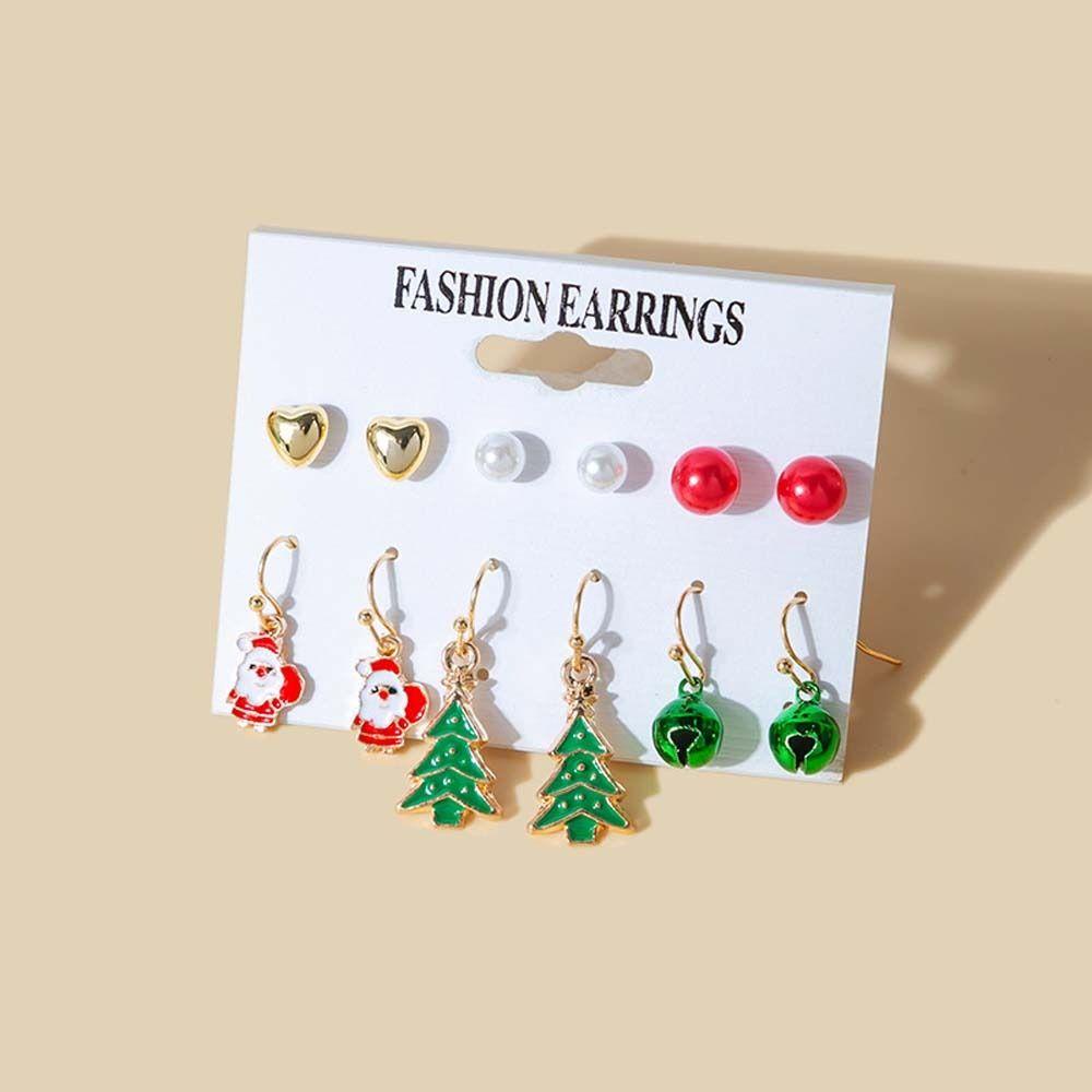 NEEDWAY Needway Anting Natal Xmas Pohon Lonceng Aksesoris Perhiasan Drop Earrings Mutiara Ear Studs