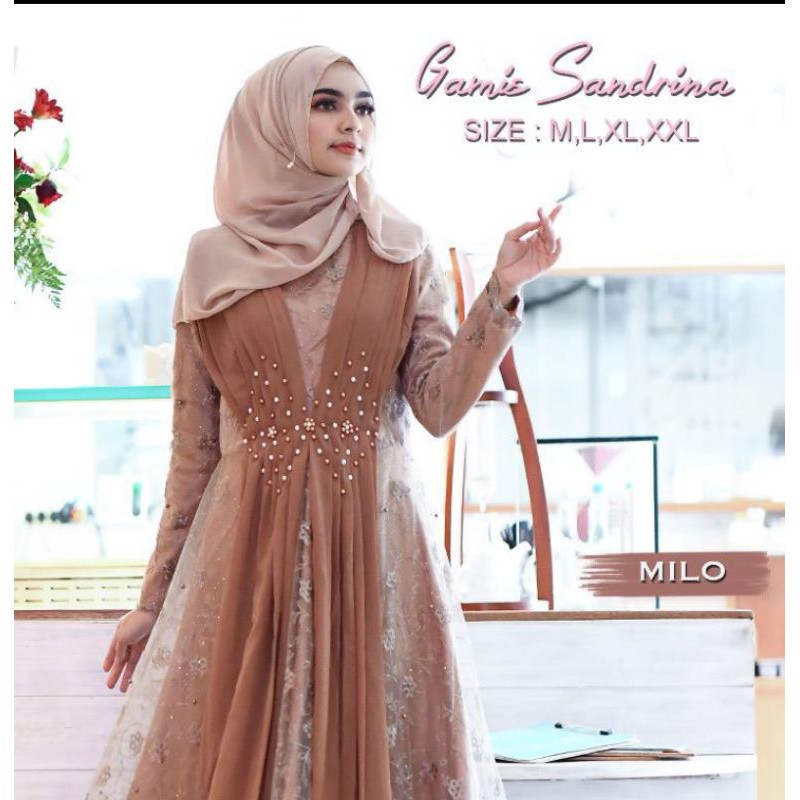 Gamis Sandrina Tille Mocca // Real Pict // Original Produk // Gamis Pesta // Gamis Kebaya Moderen // Gamis Pesta Terbaru // Gamis Bahan Tille Lembut