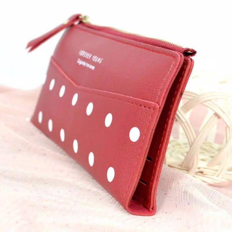 Dompet Lipat Long Thin Motif Polka Polka Wanita Import 2413-3