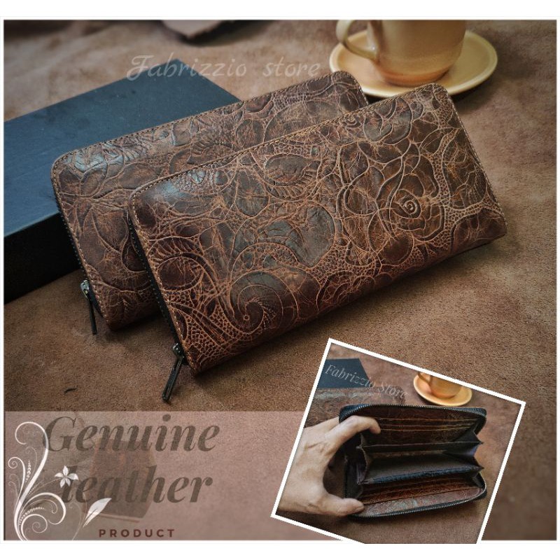 dompet wanita zipper kulit sapi motif