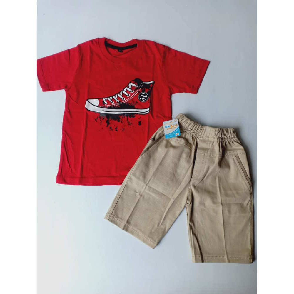 COD BAJU STELAN ANAK LAKI LAKI GAMBAR SEPATU MERAH DAN CINO PENDEK USIA 1-6 TAHUN-2