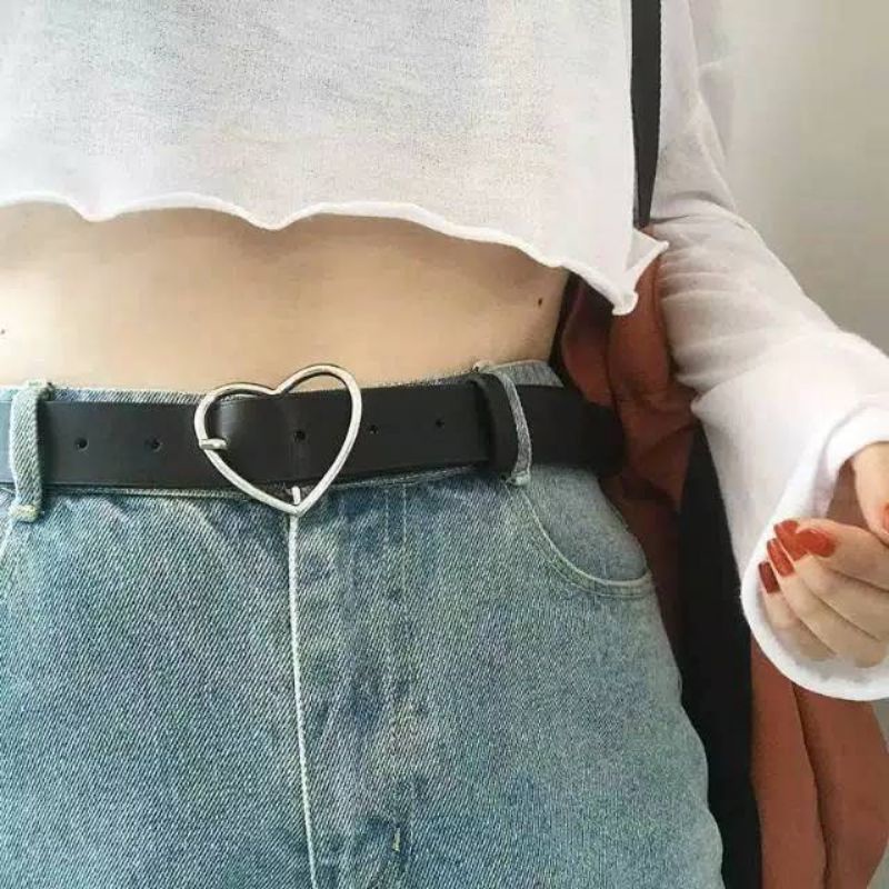 love belt black ikat pinggang hitam hati heart gesper sabuk wanita perempuan cewe