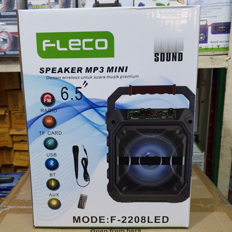 Speaker Bluetooth Fleco F 2208 LED + Bonus Mic