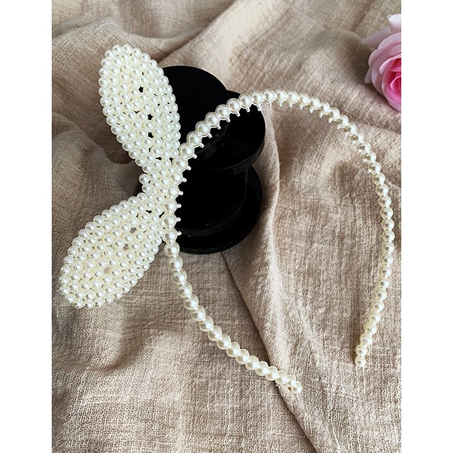 LRC Bando Fashion Openwork Bow Resin Imitation Pearl Headband F70429