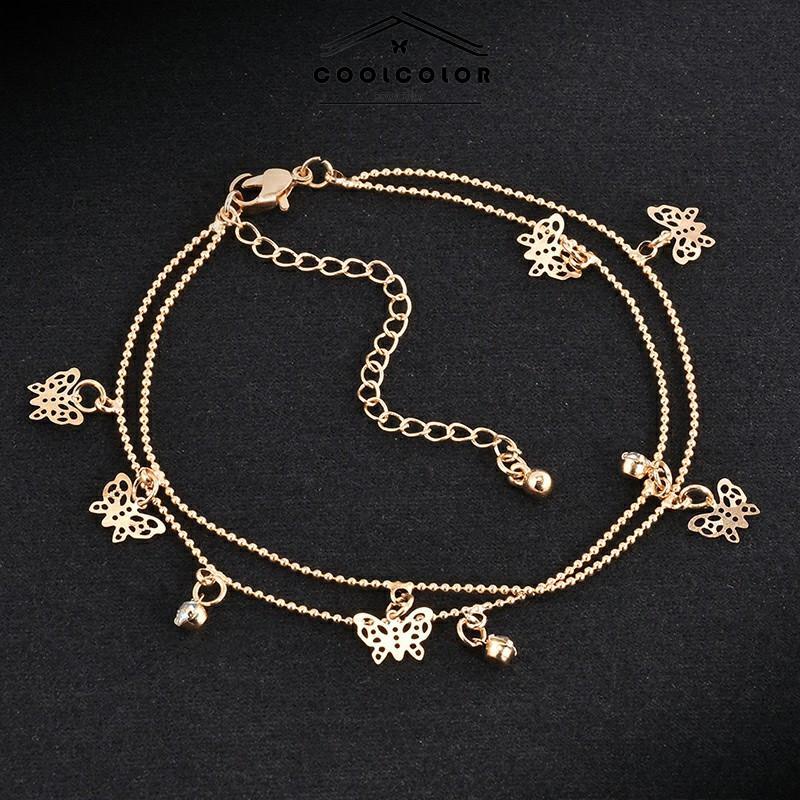 COD Double Layer Hollow Butterfly Liontin Gelang Kaki Paduan Fashion Sepatu Wanita Yang Indah- cl